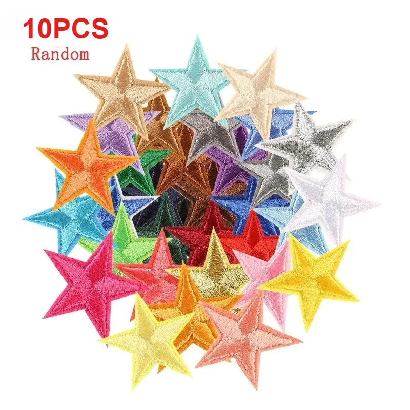 10pcs Star Iron-On Embroidered Patches for Clothing – Bulk Set