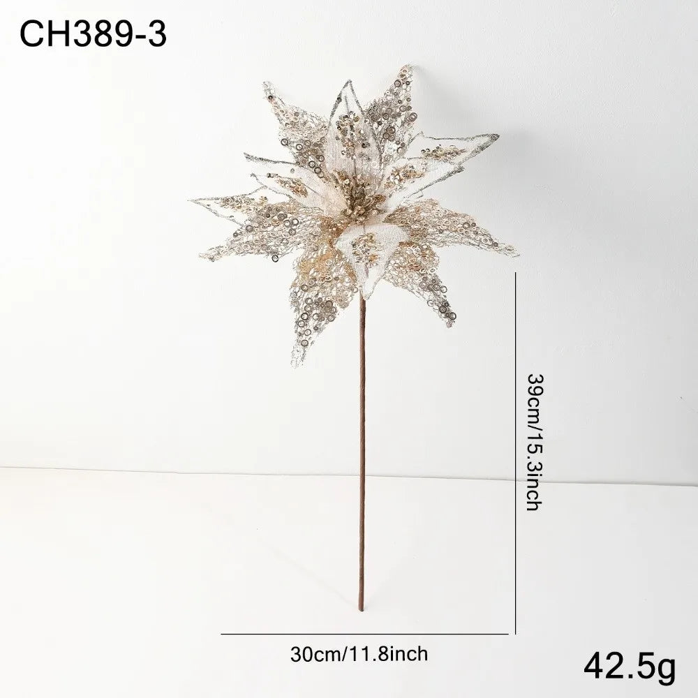 Large Glitter Artificial Poinsettia Christmas Flower Decoration