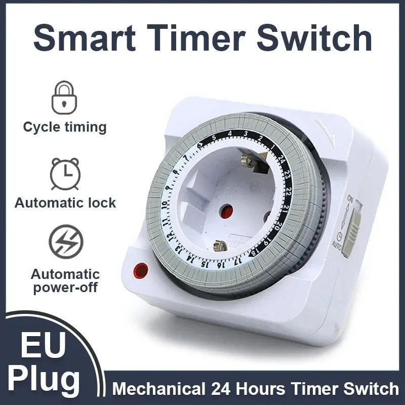 24-Hour Mechanical Countdown Timer Switch – EU Plug Indoor Socket