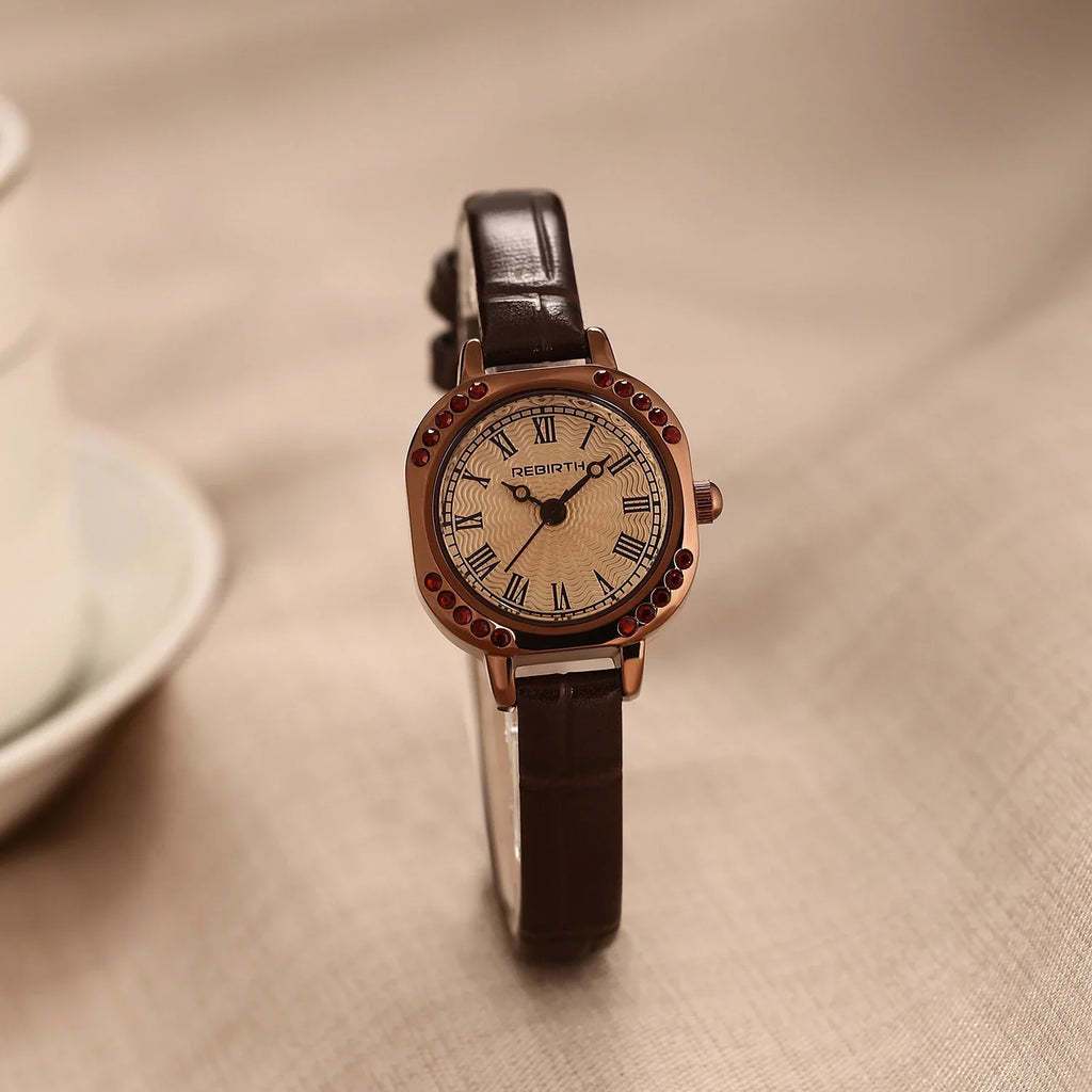 REBIRTH Retro Roman Numeral Casual Quartz Watch | Leather Band