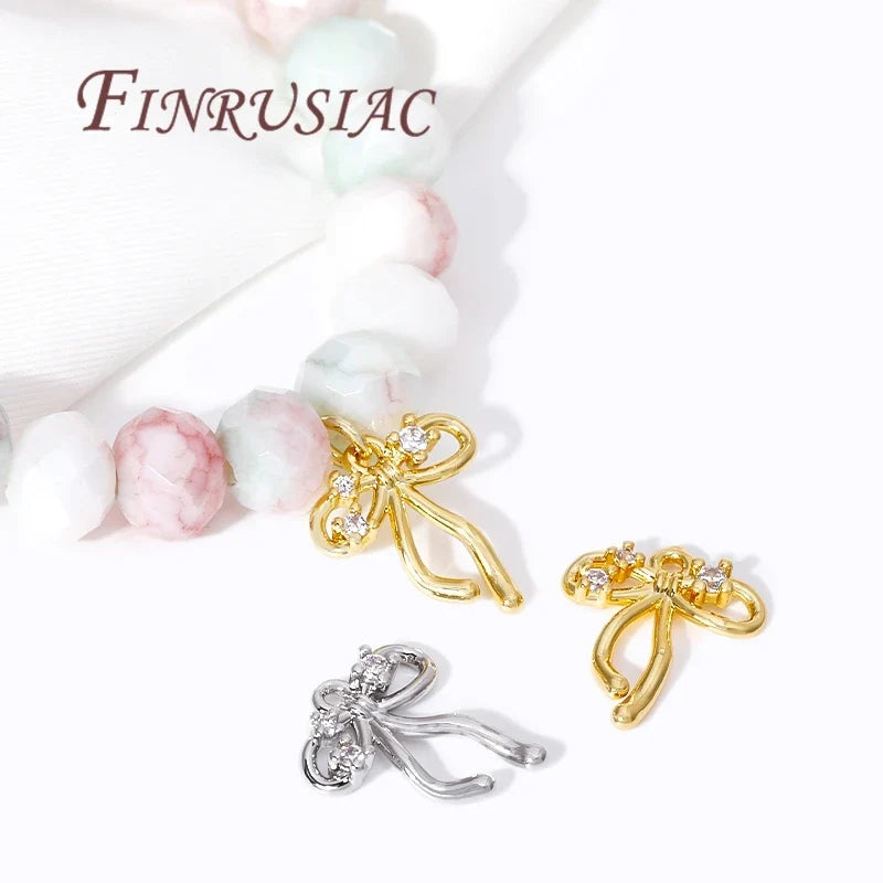 18K Gold Plated Zircon Bow Pendant Charms | DIY Jewelry Findings