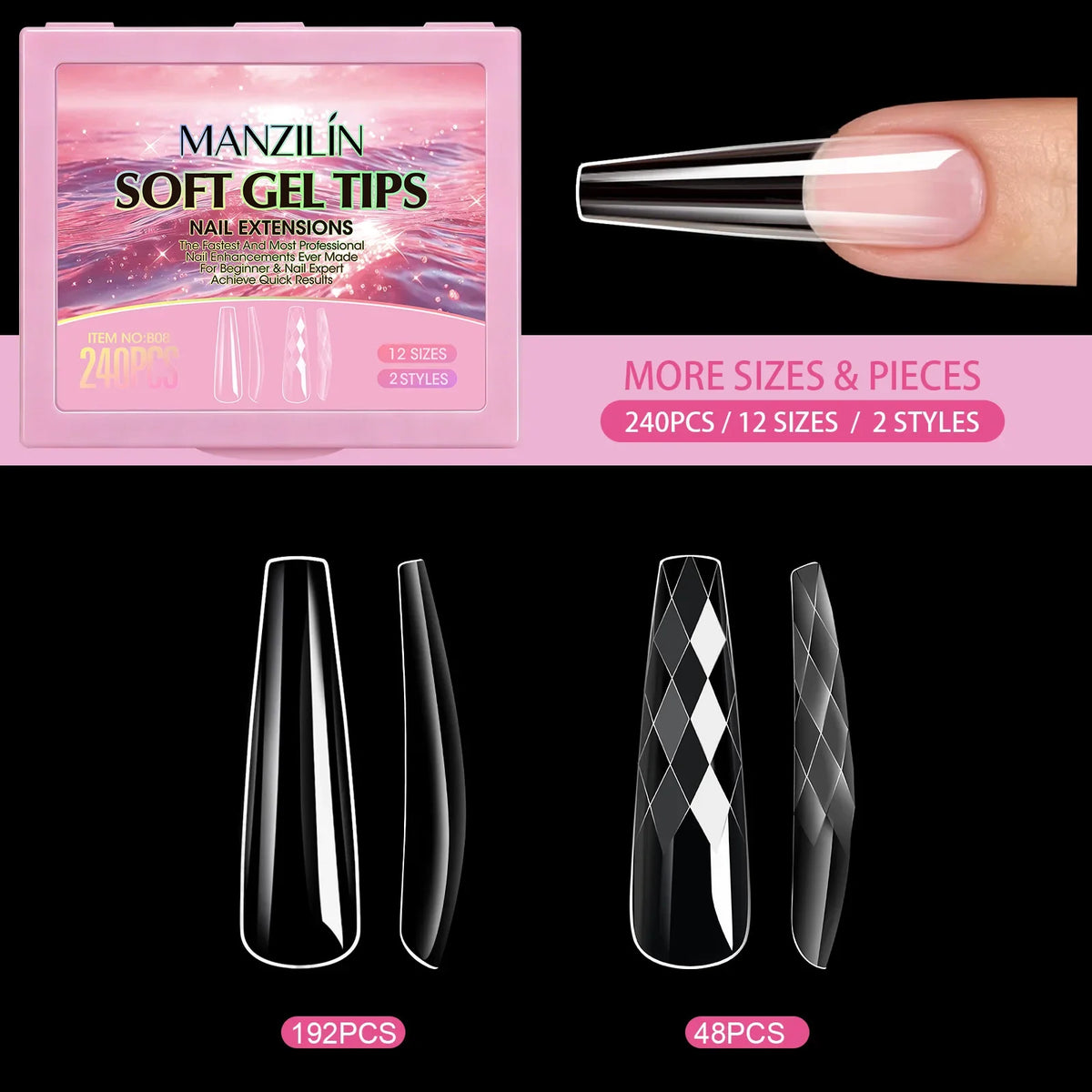 3D Fish Scale Press On Nails 240Pcs – Short Almond Soft Gel