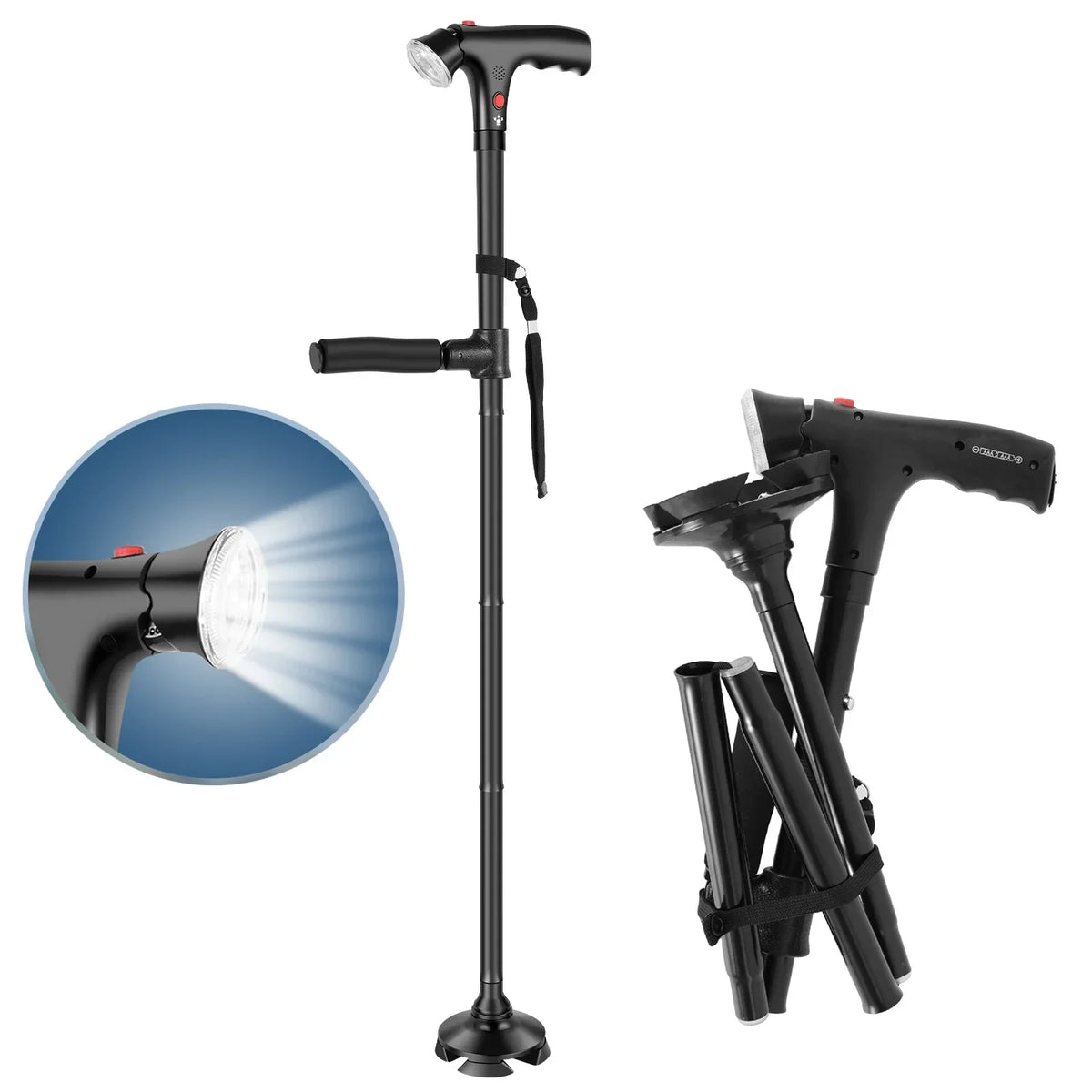Folding Walking Cane with LED Light & SOS Alarm | Aluminum