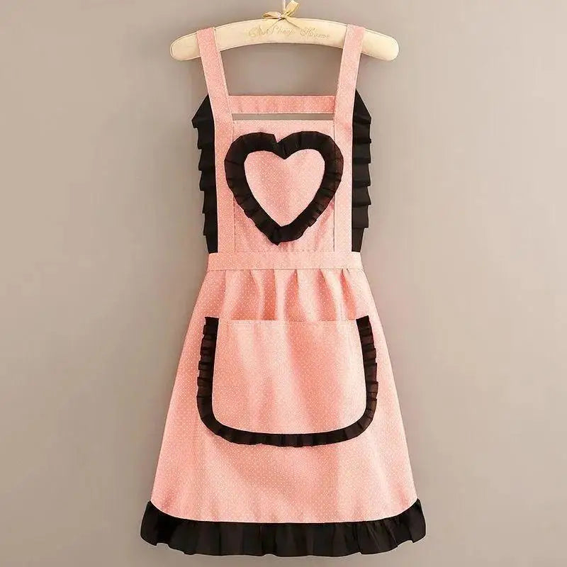 Women's Waterproof Canvas Apron – Ruffle Polka Dot & Large Pocket