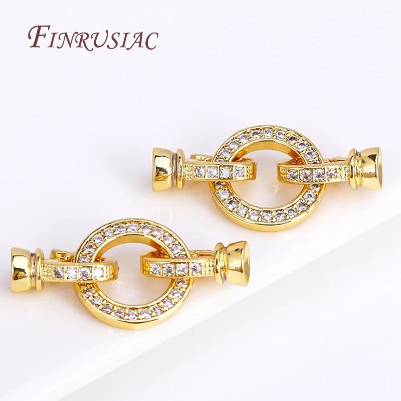18K Gold Plated Zircon Round Connector Clasp | DIY Jewelry