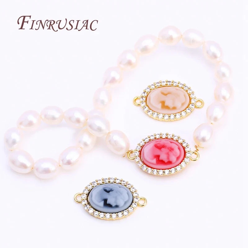 18K Gold Plated Zircon Oval Cameo Pendant Charms – 3 Colors