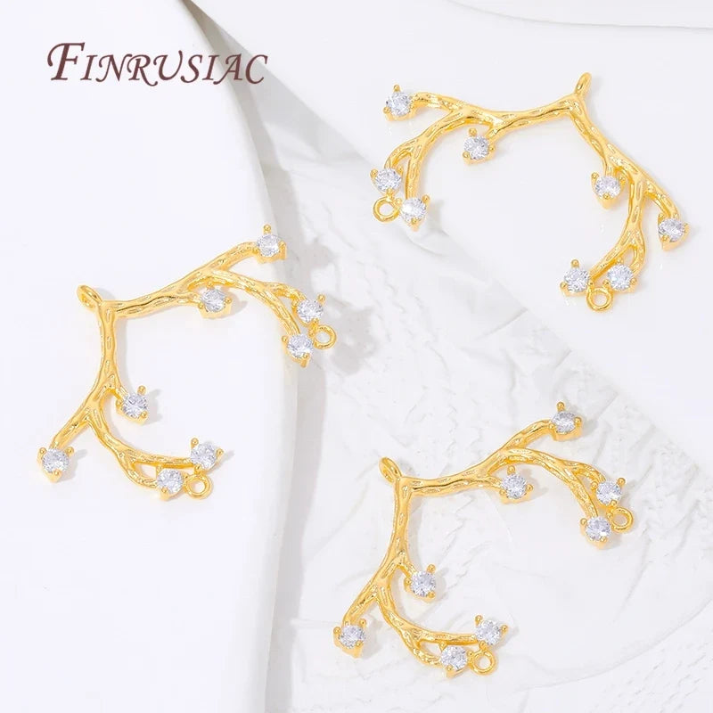 18K Gold Plated Tree Branch Connector Charms | CZ Twig Pendants