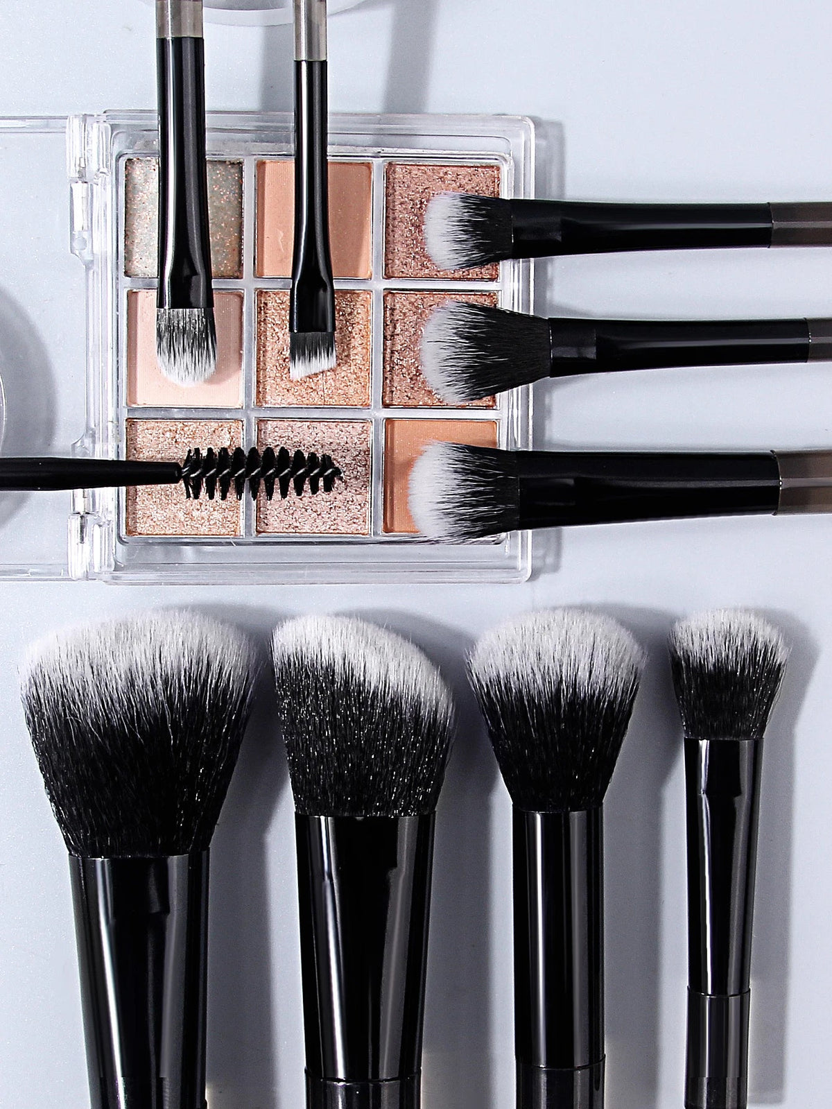 12Pc Mini Makeup Brush Set + Eyebrow Trimmer & Powder Puff