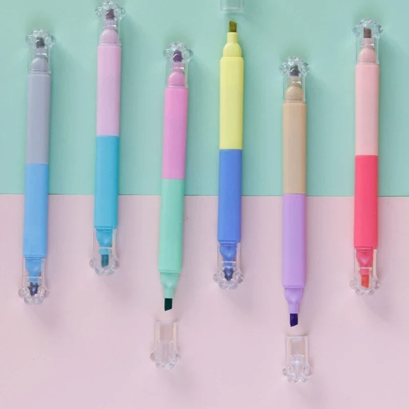 Pastel Highlighter Pens 6-Pack – Dual Fine & Chisel Tip Markers