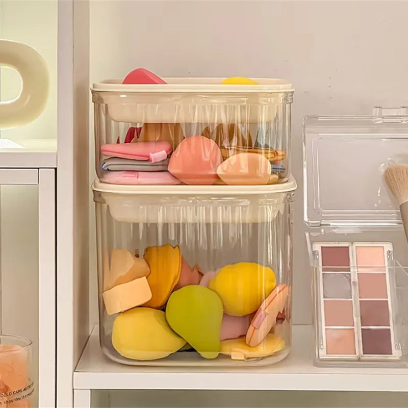 Clear Stackable Makeup Sponge Storage Box with Drain Tray