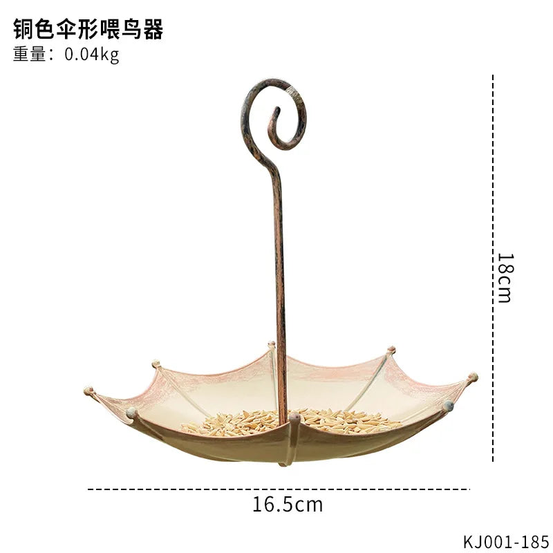 Retro Copper Umbrella Bird Feeder Outdoor Garden Pendant Décor