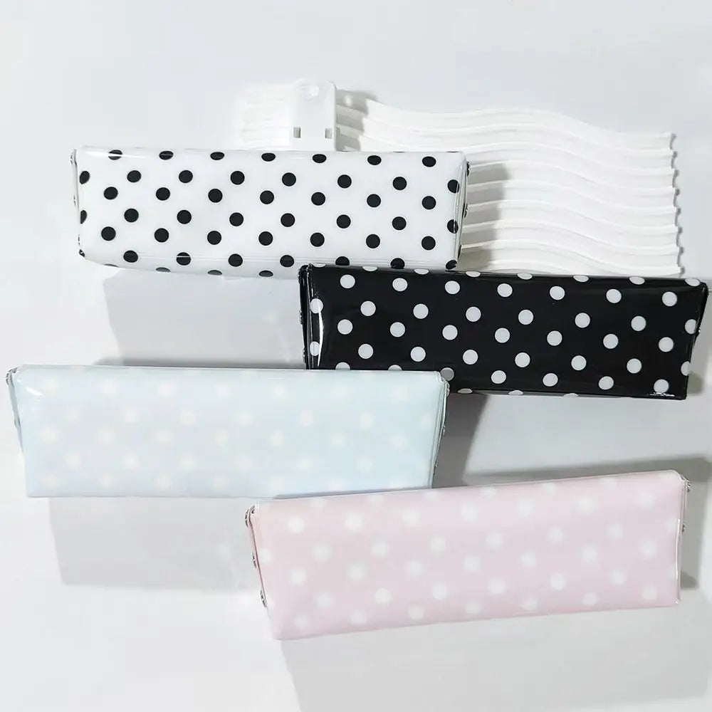 PVC Polka Dot Pencil Case Snap-Button Pen Pouch School Office