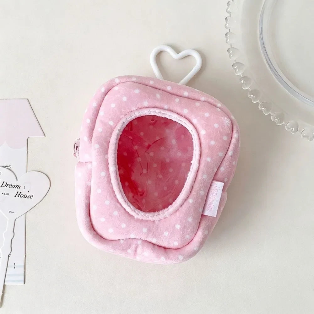 Polka Dot Plush Doll Display Bag with Heart Carabiner