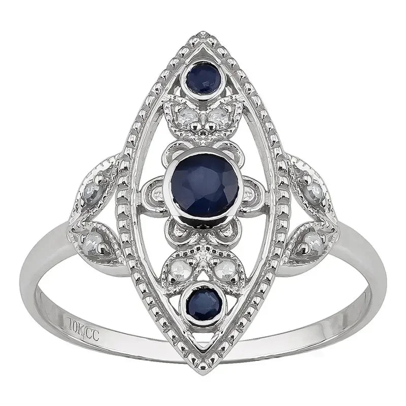 Vintage Silver Blue Zircon Ring – Antique Style | Sizes 6–10