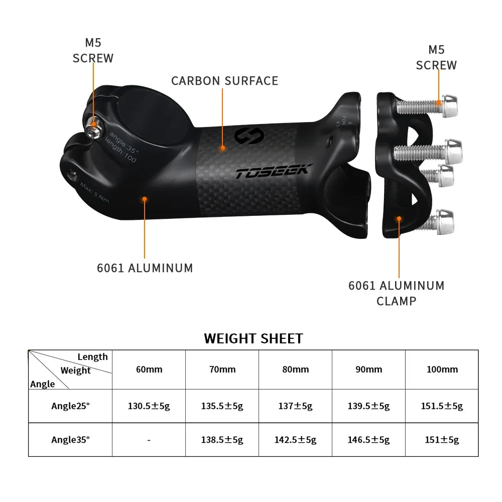 TOSEEK Carbon Alloy MTB Handlebar Stem 31.8mm Ultralight