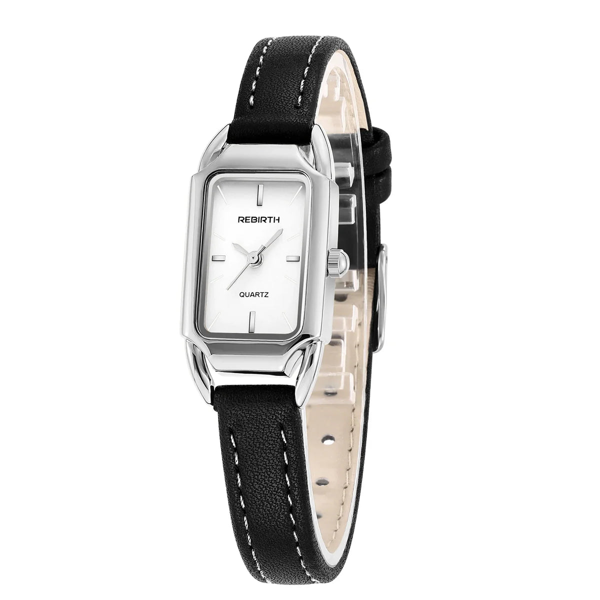 REBIRTH Women's Retro Leather Strap Quartz Watch | Rectangle Dial