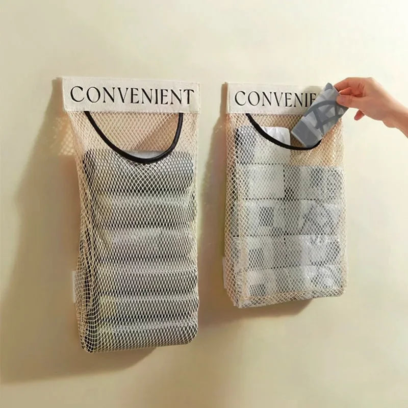 Wall Mount Mesh Bag Organizer – Grocery & Trash Bag Holder