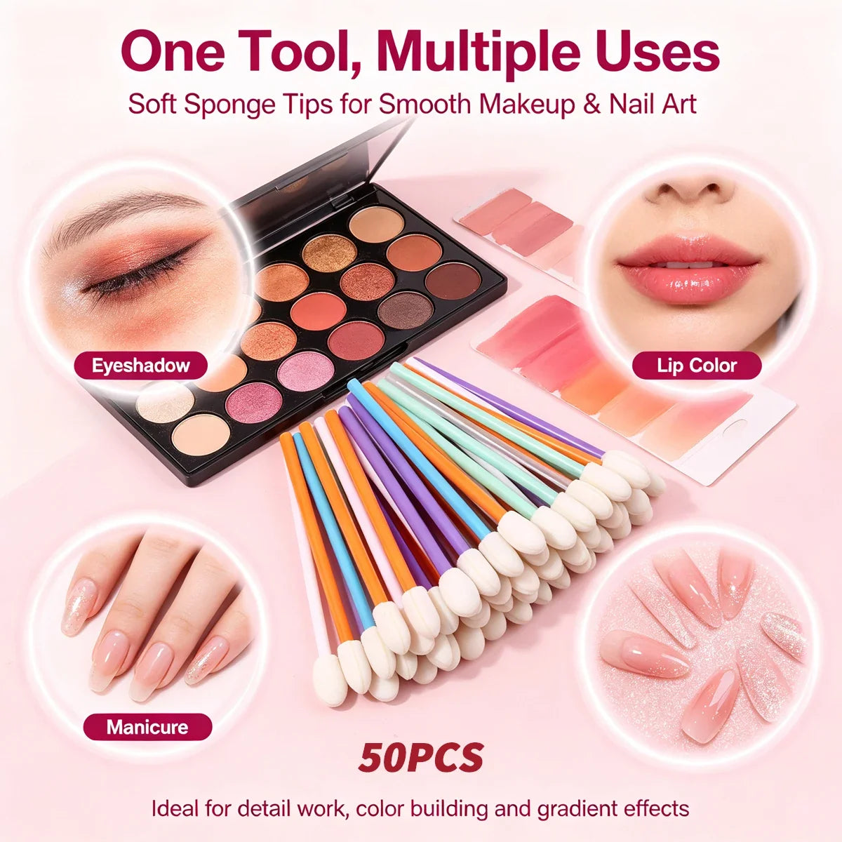 50-Piece Sponge Makeup Brush Set – Eye, Lip & Concealer