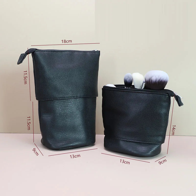 Stretchable PU Leather Makeup Brush Organizer Bag | Multi-Slot