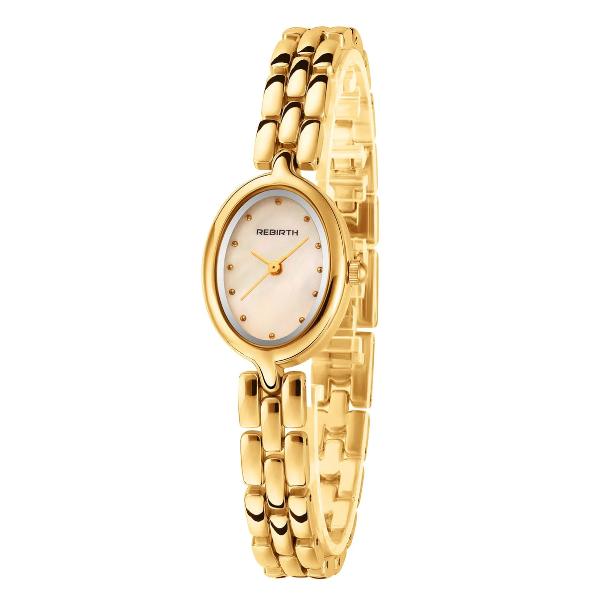 REBIRTH Women's Oval Mother-of-Pearl Quartz Watch | Steel Strap