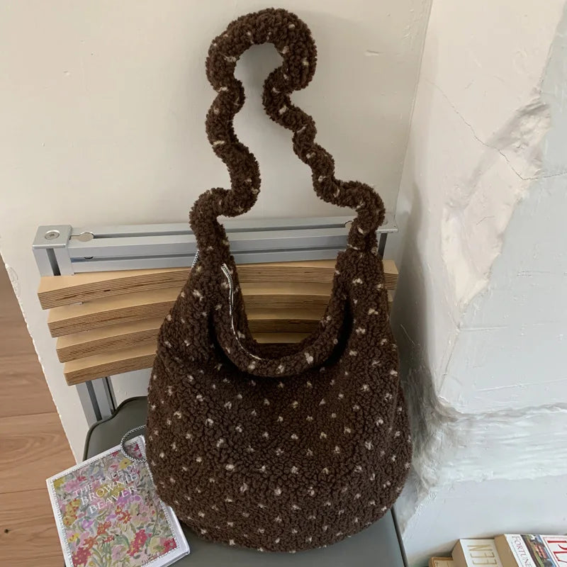Korean Fair Isle Lamb Wool Tote Bag – Large Capacity | Nixie