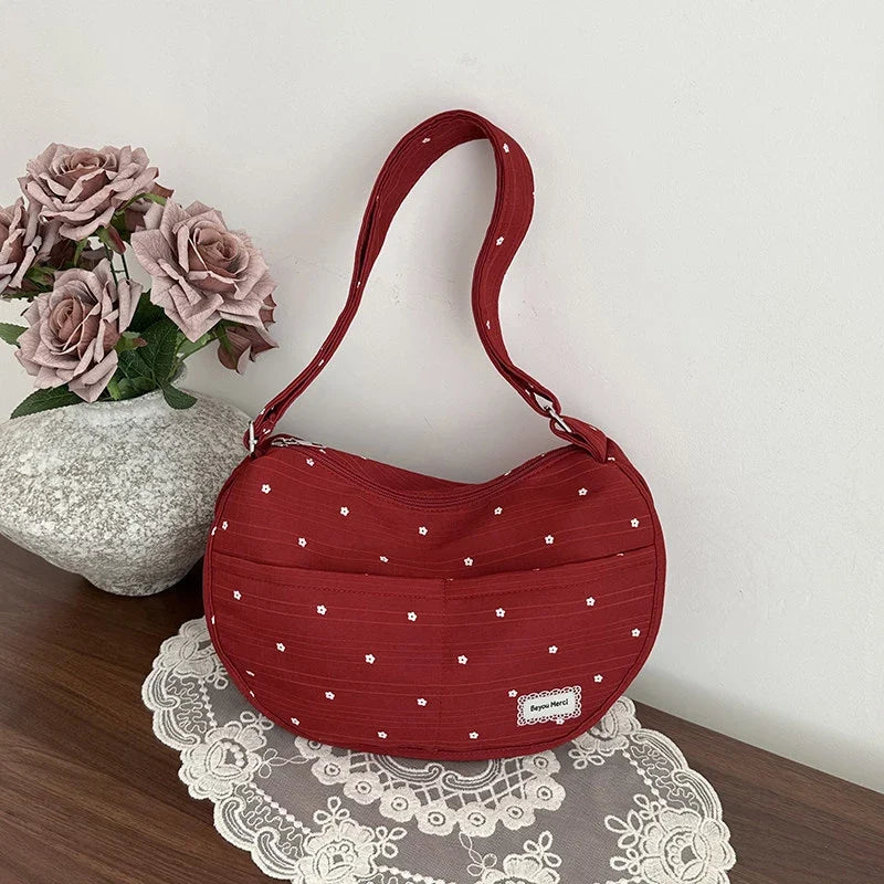 Korean Polka Dot Canvas Shoulder Bag – Large Capacity Tote