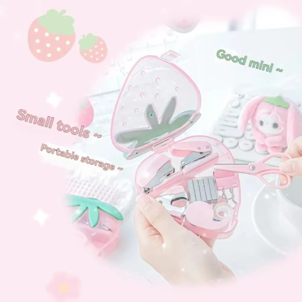 9-Piece Mini Strawberry Stapler & Puncher Stationery Set