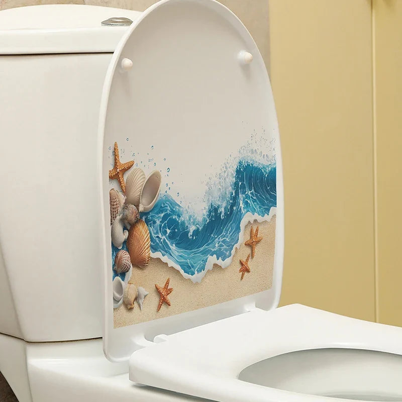 Ocean Shell Toilet Seat Waterproof Sticker – Coastal Décor