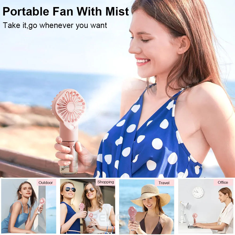 Raugee Mini Handheld Mist Fan – USB Rechargeable 4-Speed