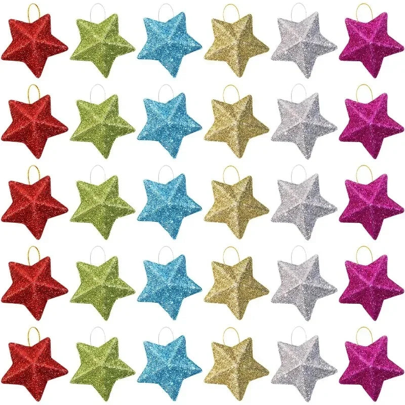 30Pcs Glitter Star Ornaments – Holiday Party Wreath Decor