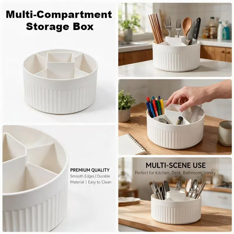360° Rotating Makeup Brush Holder – 5-Grid Desktop Organizer