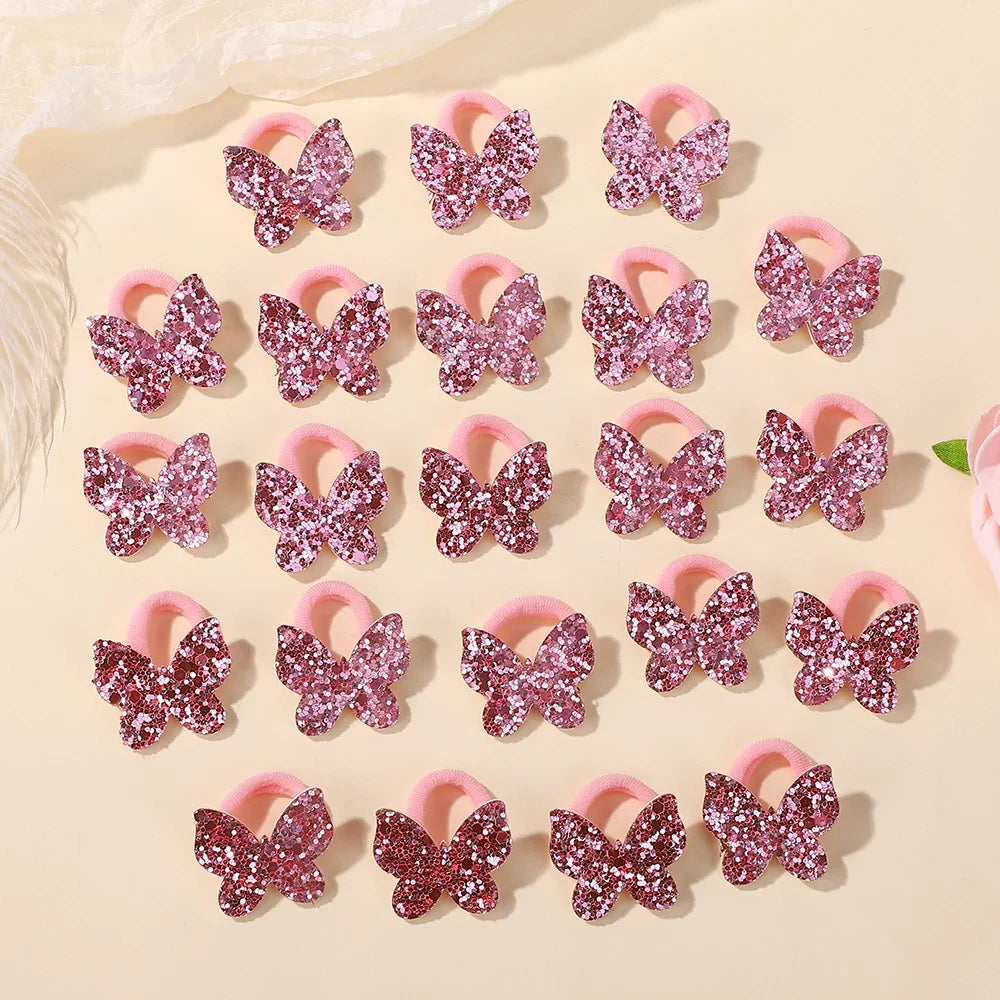 20pcs Glitter Butterfly Bow Elastic Hair Bands for Girls