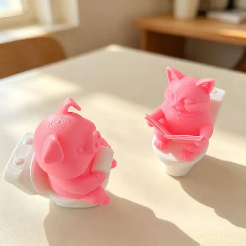 3D Printed Cartoon Pig on Toilet Figurine | Cute Desk Decor
