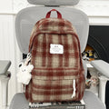 Korean Style Plaid Woolen Backpack – Vintage Large Capacity