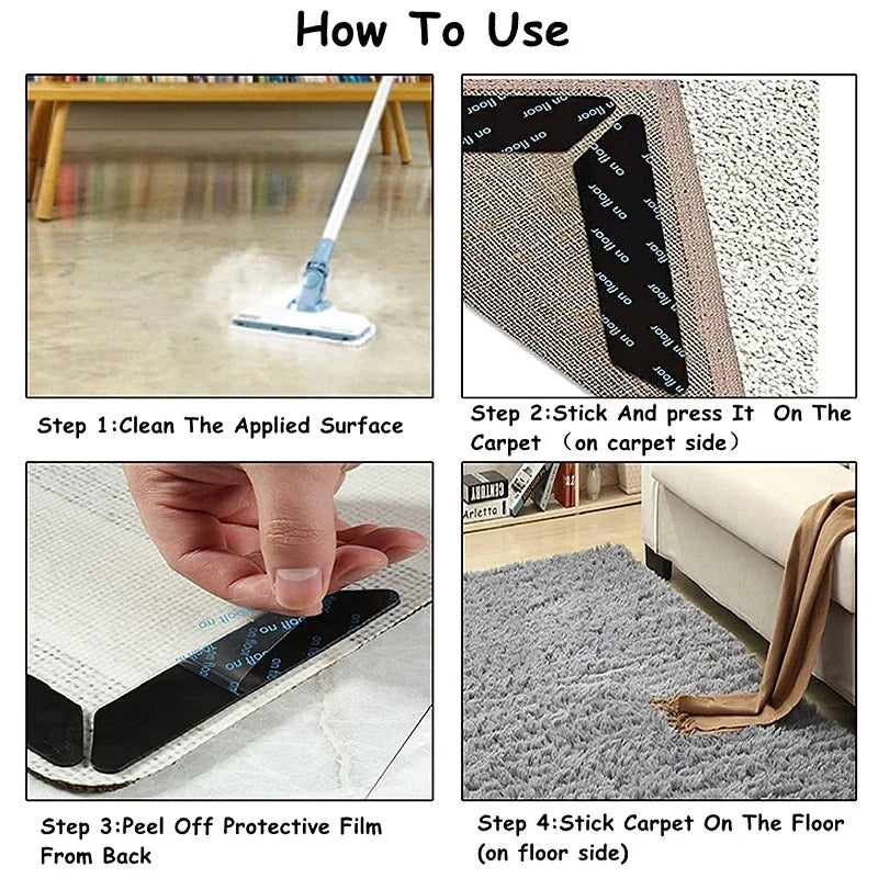 Reusable Anti-Slip Carpet Gripper Tape | Rug Corner Clips