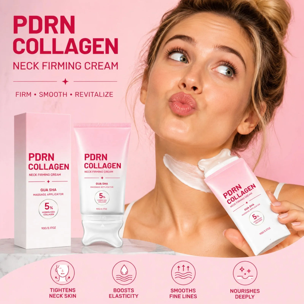 PDRN Collagen Neck Cream with Gua Sha Roller | Firming & Hydrating