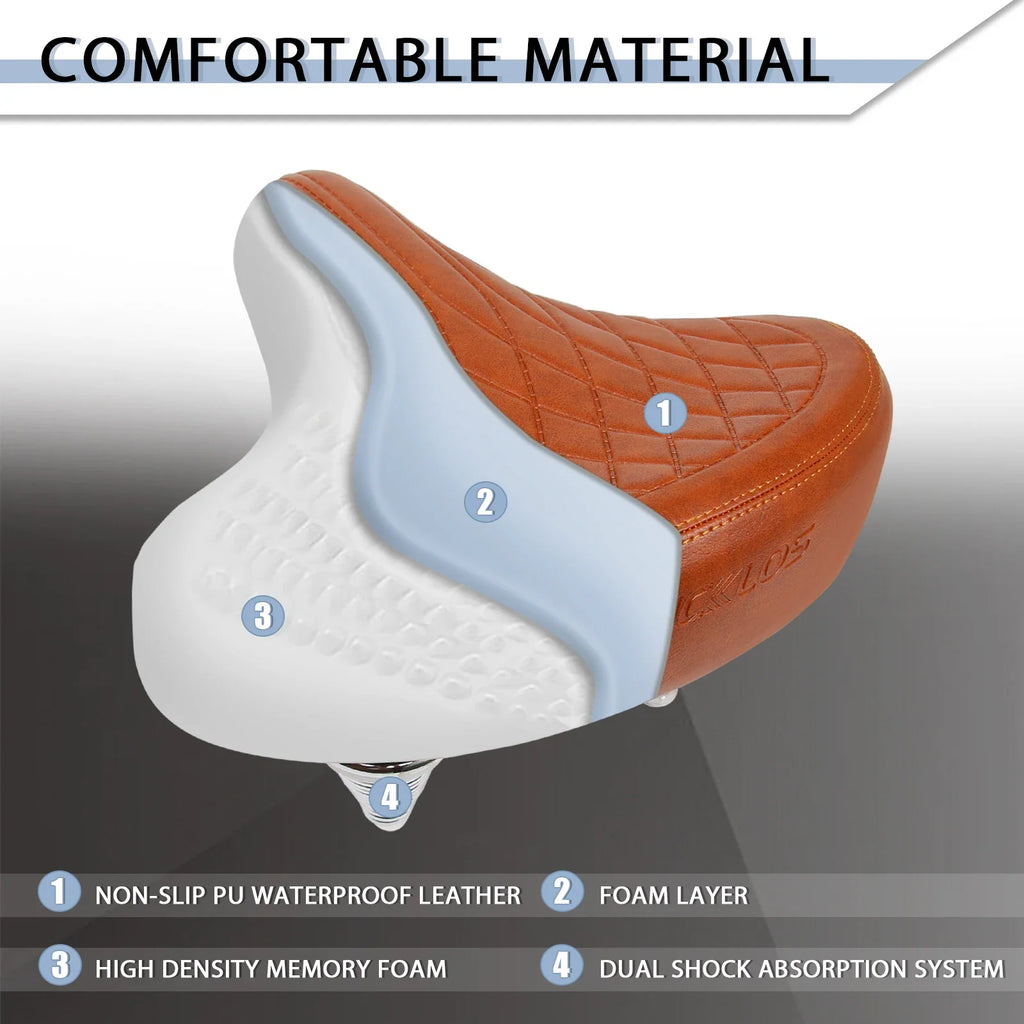 BUCKLOS Wide Ergonomic Bike Saddle – Cushioned MTB & Road Seat