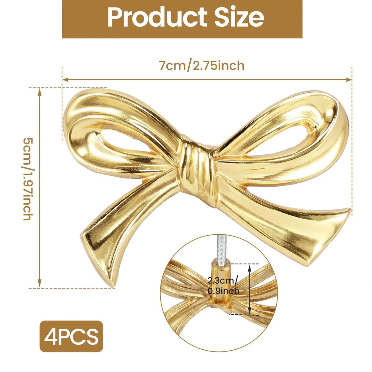 Bow Shape Gold Brass Drawer Knobs | Cabinet Pulls 2/4/6 Pack