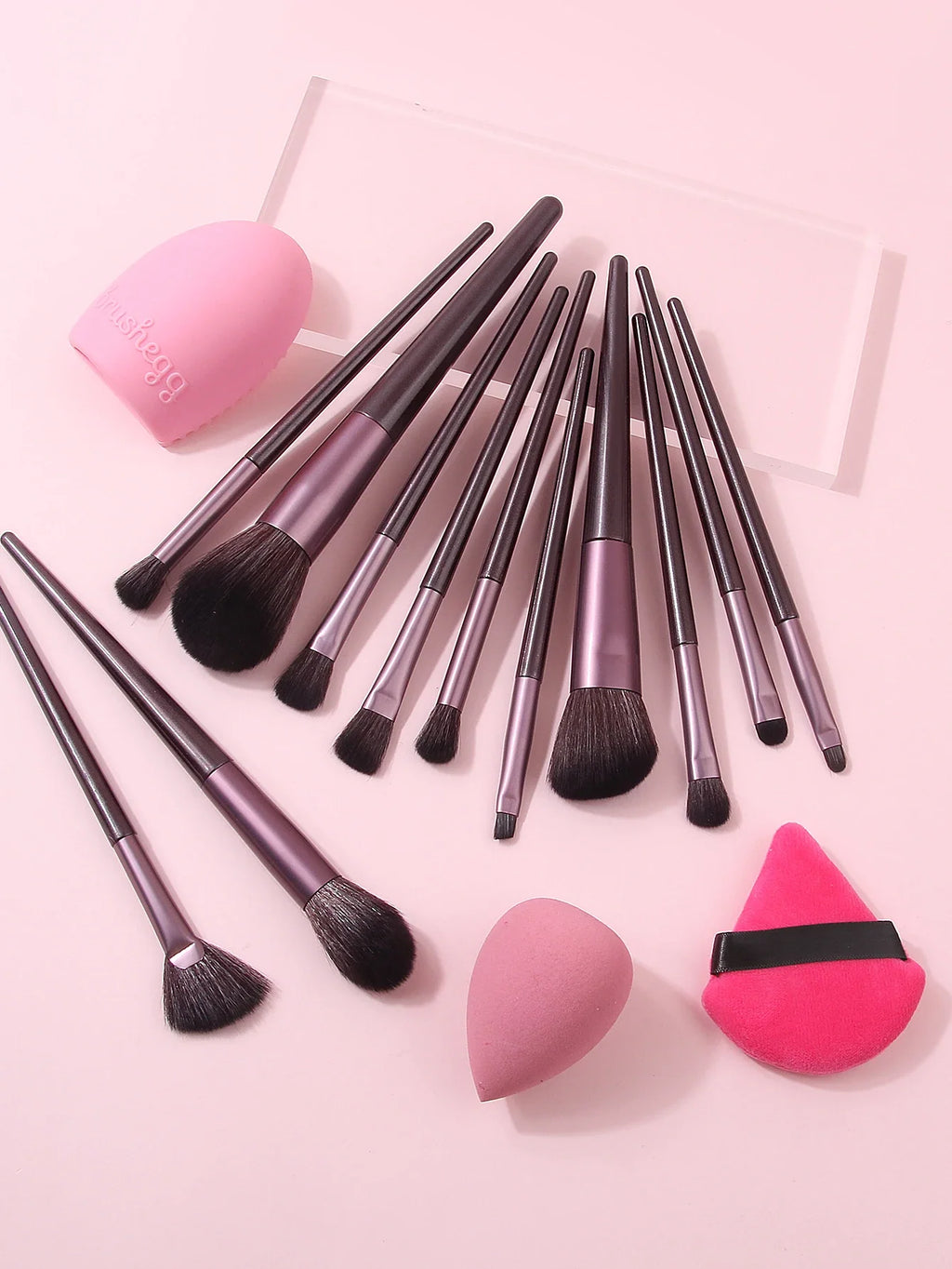 15-Piece Professional Makeup Brush Set with Puff & Cleaning Pad