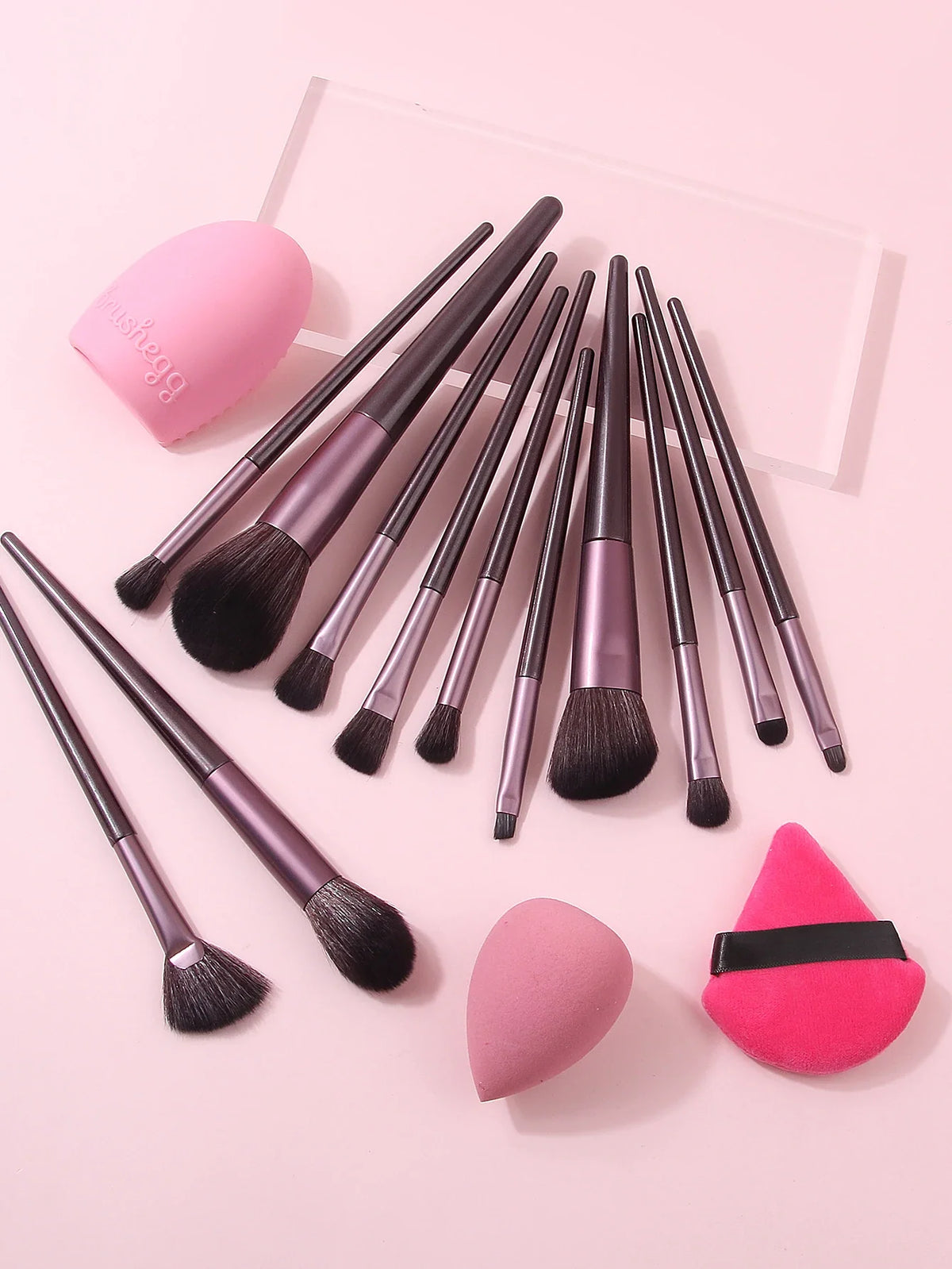 15-Piece Professional Makeup Brush Set with Puff & Cleaning Pad