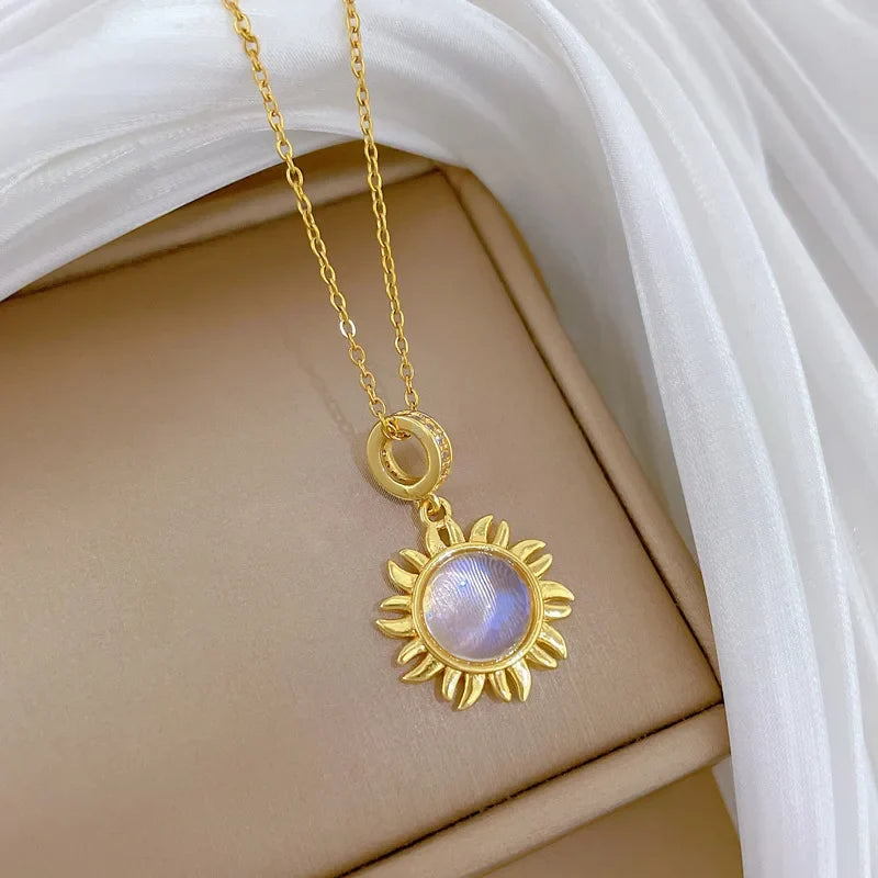 Sunflower Pendant Choker Necklace | Gold Stainless Steel
