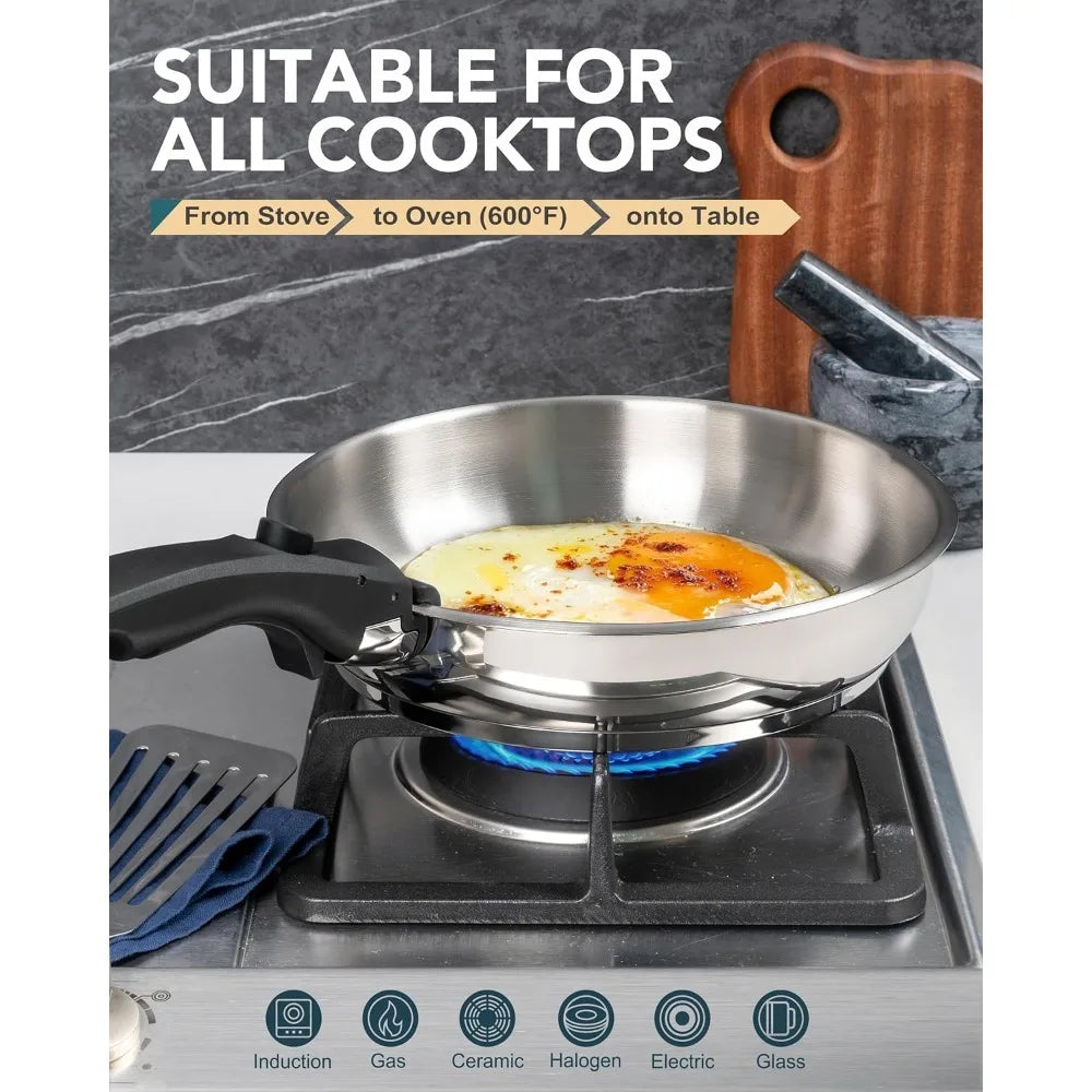 MICHELANGELO 3-Piece Stainless Steel Pan Set, Removable Handle
