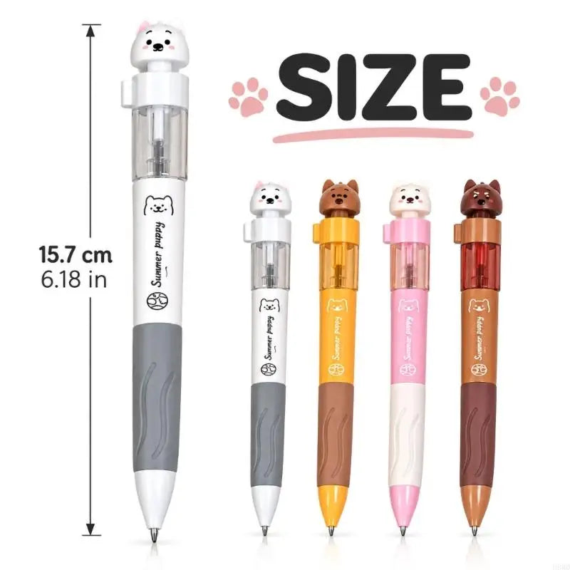 Dog-Themed Retractable Gel Pens – Quick-Dry Black Ink 4 Pack