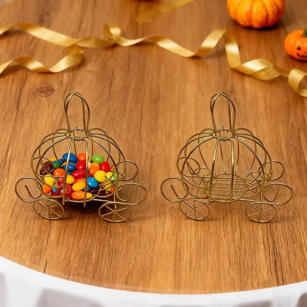 Pumpkin Carriage Candy Box Gold/White Metal Wedding Centerpiece
