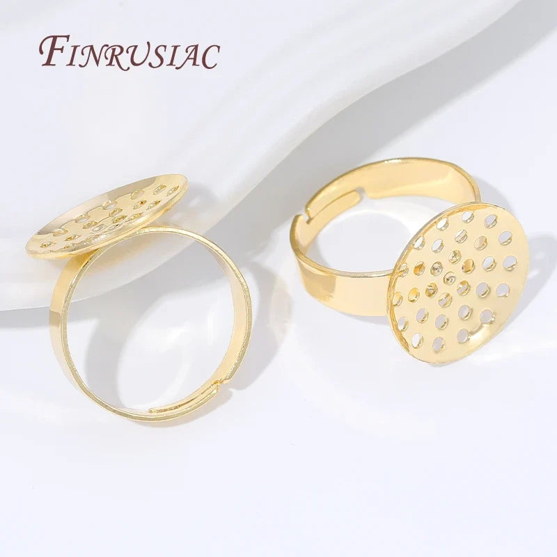 14K Gold Plated Adjustable Ring Settings Blank Bezel DIY Jewelry