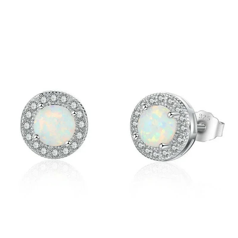 White Simulated Opal Glass Stud Earrings | Vintage Rhinestone