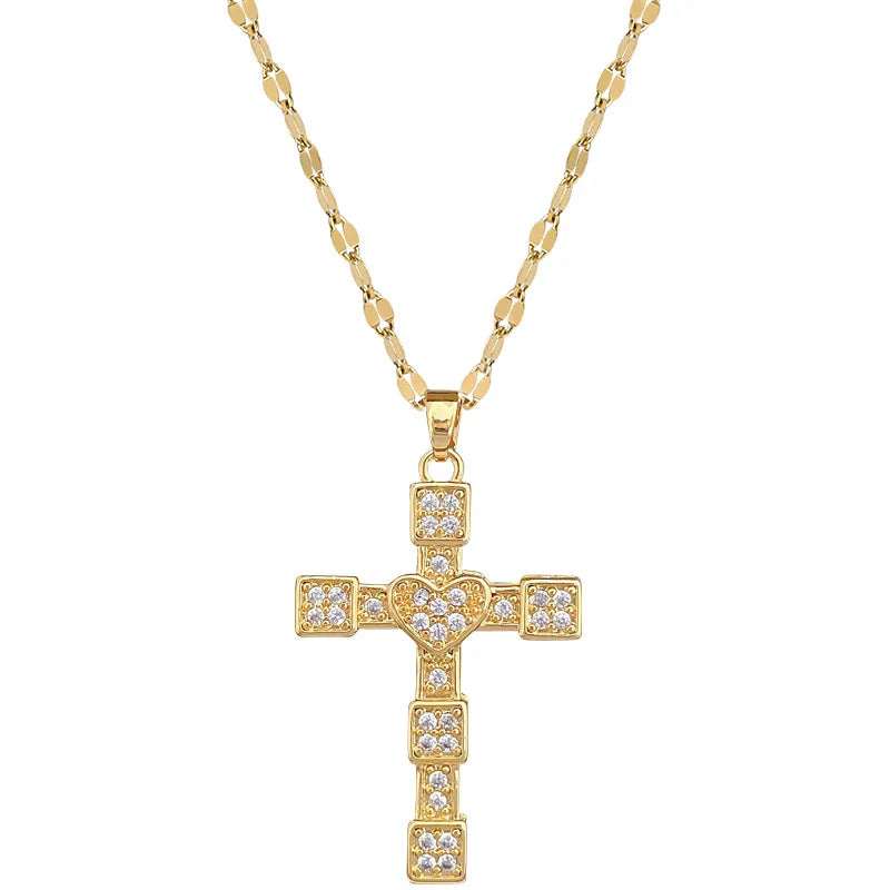 Women's Gold Cross Pendant Necklace | Stainless Steel Choker