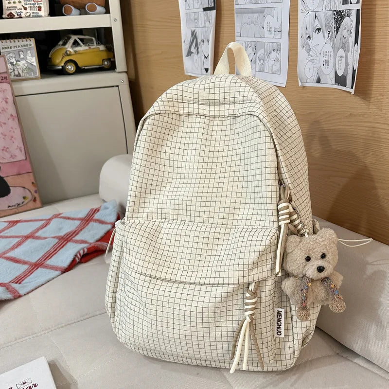 Nixie Retro Plaid Backpack – Large Capacity Lightweight School Bag