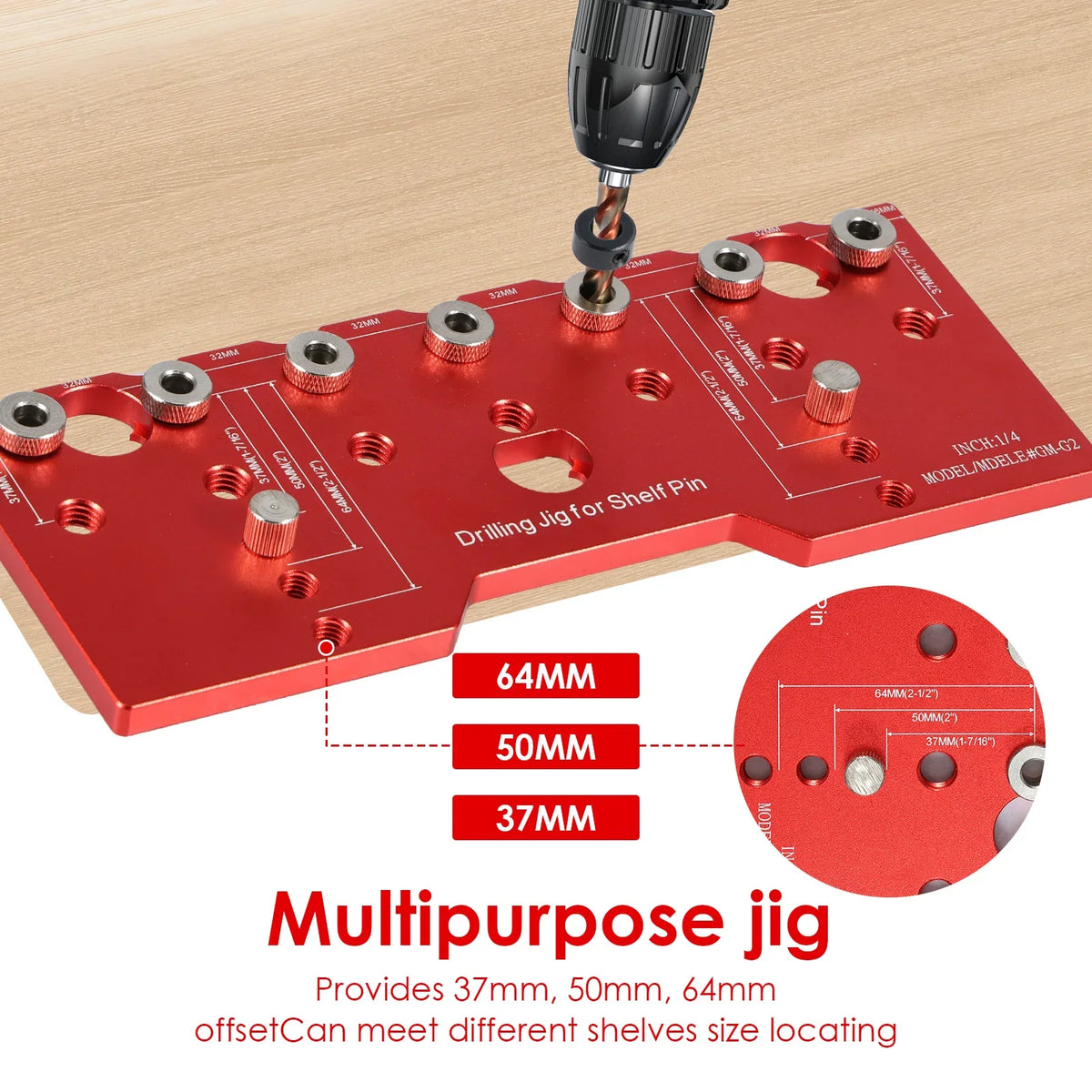 Shelf Pin Jig 1/4" Aluminum Alloy Drilling Guide 32mm Spacing