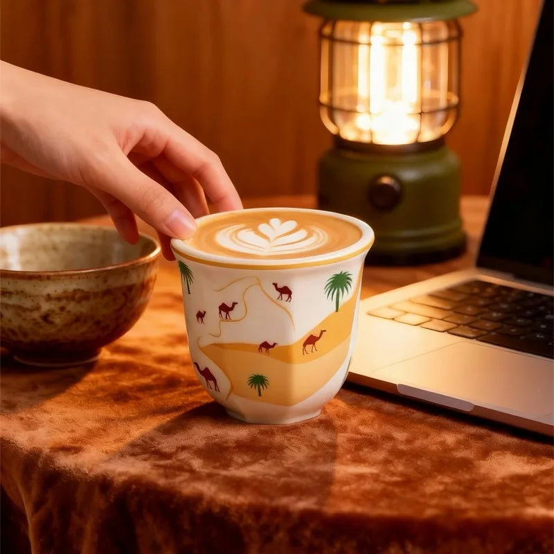 Middle Eastern Ceramic Espresso Cup – Desert Camel Retro Design